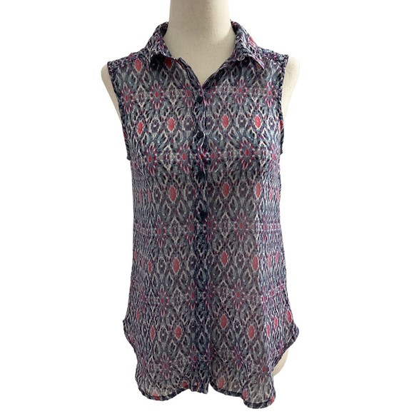 H&M Women Size 2 Sleeveless Button Up Shirt Sheer Collared #14-96 - Picture 1 of 6